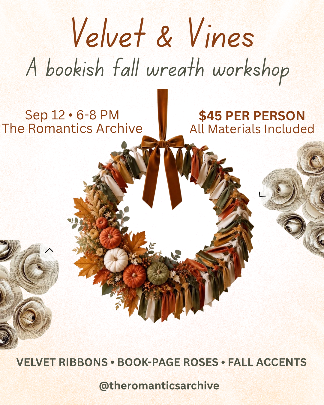 Velvet & Vines: A Bookish Fall Wreath Workshop
