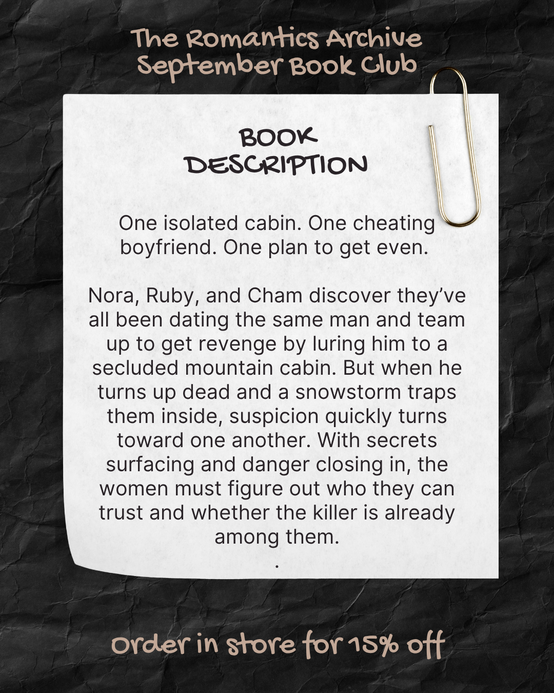 The Romantics Archive September Book Club: Cross My Heart, I hope you Die